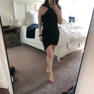 Nasty Gal Large asymmetrical, high neck, little Black Dress -